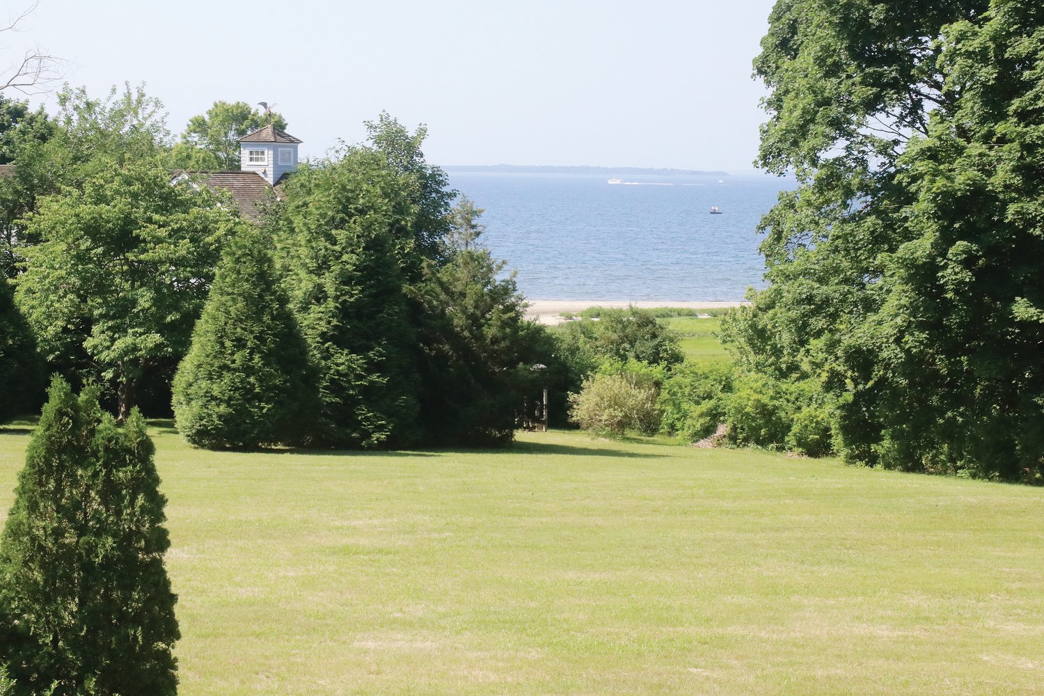 A view of the spacious grounds and Narragansett Bay that the Sisters had from the monastery.